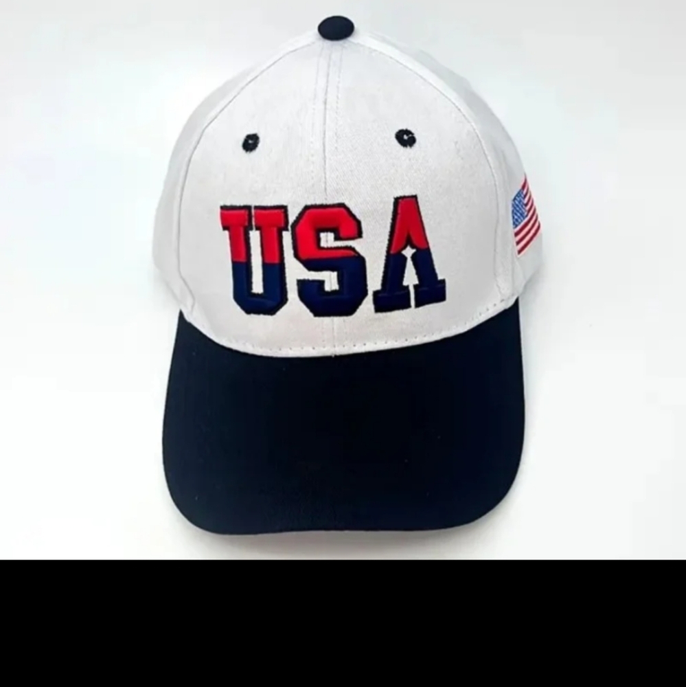 Unisex White and Black Embroidered USA Baseball Cap Adjustable